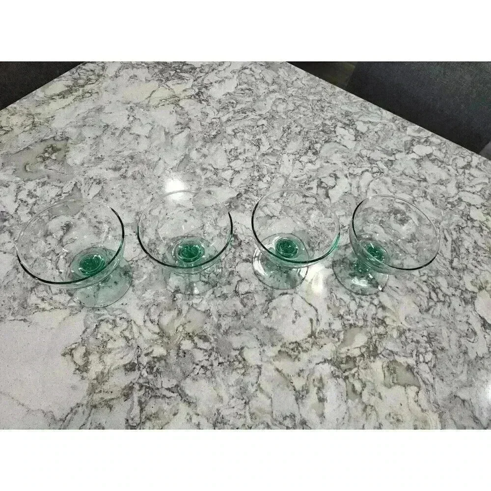 4 Hand Blown Glass Pistachio Green Dessert Sorbet Goblets